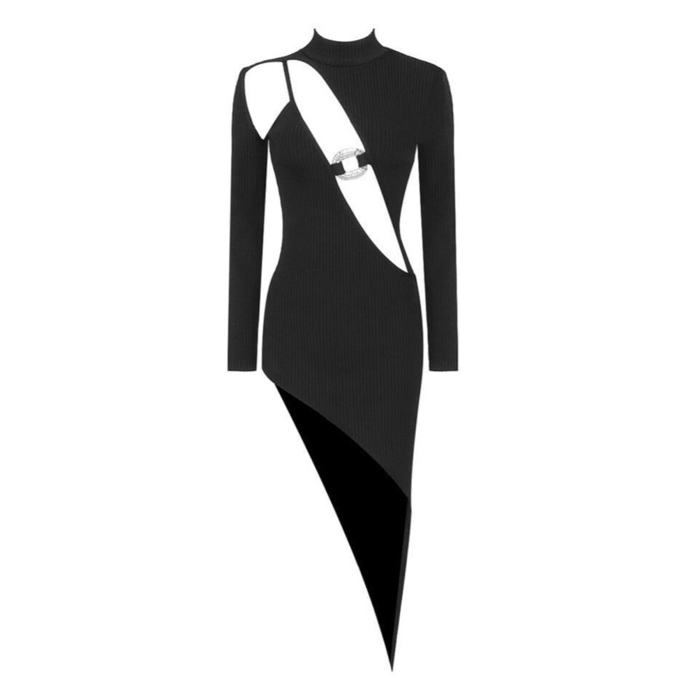 Asymmetric Cut-Out Ribbed Dress S-L - Picture 9 of 12